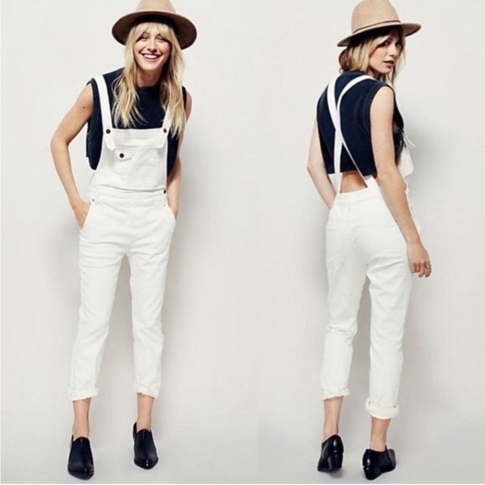 Free People Cream Overalls Jumpsuit